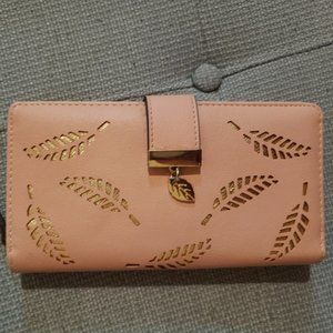 Pink with Gold Leaf Clasp Clutch Wallet